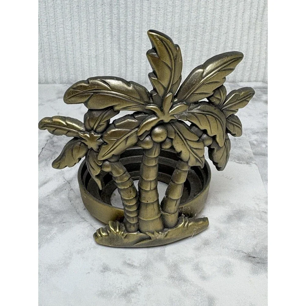 Coastal Palm Trees Tea Lights brushed gold tone